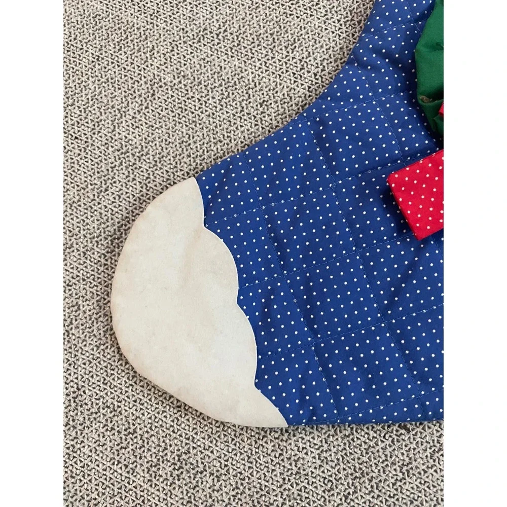 Russ Christmas Stocking‎ Blue Polka Dot Reindeer Wreath Merry Christmas Holiday